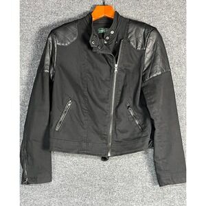 Lauren Ralph Lauren Black Moto Jacket Quilted Faux Leather Trim Womens Size 8